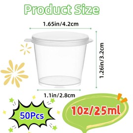 Ljxyloog 50 Pack Round Food Container Pots with Lids,Reusable Jello Shot Condiment Cup,Dipping Sauce & Salad Dressing Container (1oz,25ml)