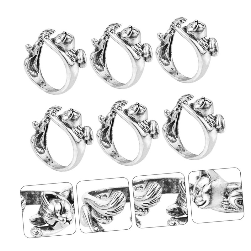 Gatuida 6Pcs Cat Shaped Knitting Loop Rings Open Finger Crochet