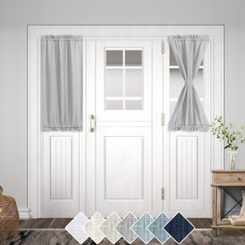 KOUFALL Linen Sidelight Door Curtain 40 Inch Length Light Filtering French Door Grey Short Curtains for Front Doors Including Bonus Adjustable Tieback 25 by 40 Inches Long Single Dove Gray Panel