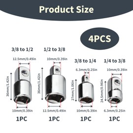 4pcs Ratchet Adapter Set, Socket Adapter Set, Impact Driver Ratchet Converter, 1/2" to 3/8", 3/8" to 1/2", 1/4" to 38", 3 8" to 1/4", Self-Locking Ball Design for Drill Cordless Screwdriver Tools
