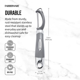 Farberware Euro Peeler, a Kitchen Essential for Quick and Easy Peeling of Produce, Chocolate, Cheeses and More, Features Hang-Hole for Easy Storage, Dishwasher Safe, Jewel Grey