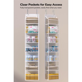 ALLTIDYUP Over The Door Hanging Pantry Organizer 7 Shelves, Clear Plastic Pockets Hat Racks for Baseball Caps, Large Capacity Storage for Closet, Bedroom, Bathroom, Office, Dorm Room Essentials