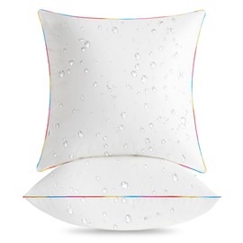 LEBO 16 x 16 Outdoor Waterproof Pillow Inserts - TPU Coated, Fade Resistant Down Alternative Throw Pillows for Patio Couch Sofa - White, Pack of 2