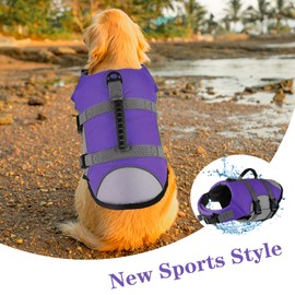 Mklhgty Dog Life Jacket, Reflective Adjustable Dog Vest with Rescue Handle for Swimming and Boating, Ripstop Pet Safety Life Preserver for Small, Medium and Large Dogs