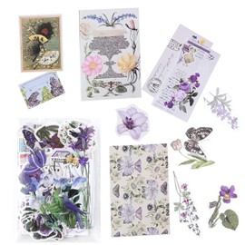 Vintage Scrapbooking Stickers Pack 200Pcs, Flower Scrapbook Stickers Kit for Journal, Transparent Sticker Flowers Aesthetic Botanical Animals (Pink)