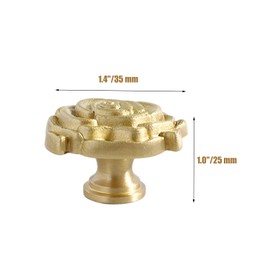 DTSFHTDAL Rose Flower Knobs Brushed Gold Cabinet Knobs Vintage Knobs Flower Shape Decorative Brass Hardware Single Hole Handls Pulls for Drawer Dresser Cupboard 4Pcs