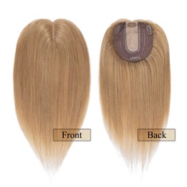 MY-LADY Human Hair Toppers for Women Real Human Hair Thin 10 * 12CM Silk Base with Lace 130% Density Clip in Remy Hairpieces 8 Inch Dark Blonde