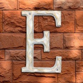 5 Inch High Home Address House Numbers- Unique Cast Iron Metal Mailbox Number/Letters for Outside or Front Door, Handmade Gold & White Finish (Letter E)
