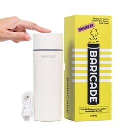 Baricade Original Fingerprint Lock Water Bottle – Easy Grip 500ml Stainless Steel, Leak-Proof, Tamper-Proof, Hot or Cold for Up to 12 Hours – Creamy White – Gym, Travel, Safety (Creamy White)