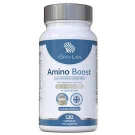 Amino Boost - Full Spectrum 20 Amino Acids Supplement 120 Vegan Capsules |Includes All BCAAs - Free Form pre-digested Amino Acids with Added Advanced Coenzyme Support. No Additives - UK Made