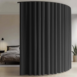 Hoeflife Room Divider Blackout Curtains & Ceiling Curtain Track set Wall Mount Extra Wide Track Curtains Flexible Sliding Curtain Rod Room Separation Privacy（W 216 x H 108 In Black Drape & Black rail）