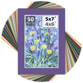Mat Board Center, Bevel Cut, Acid Free, 4-ply Thickness, White Core Mats - for Pictures, Photos, Framing (Mixed, 5x7 Mats for 4x6 Pictures, 50-Packs)