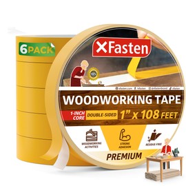 XFasten Double Sided Woodworking Tape 1 inch x 36 Yards 6-Pack 648ft 1-inch Core No Residue Woodworking Double Sided Tape Heavy Duty Wood-safe Wood Glue Tape for Router Templates for Woodworking Tools