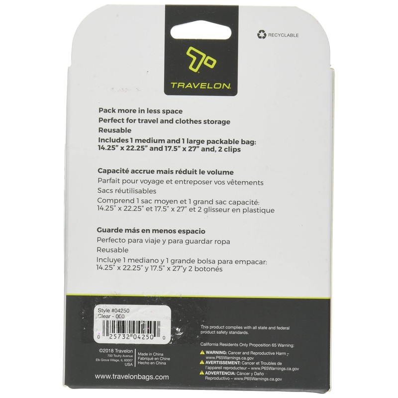 Travelon - Juego de 2 bolsas de compresión, Transparente, 1