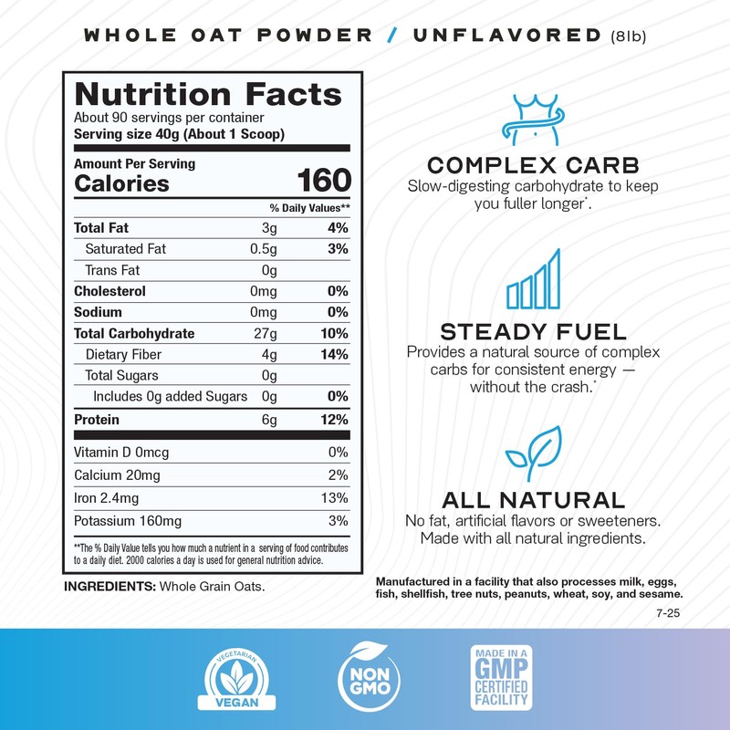 Muscle Feast Whole Oat Powder All Natural and Complex Carb