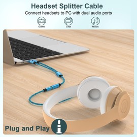 Sidpro 2 in 1 Headphone Mic Splitter for PC,3.5mm Female to 2 Daul Microphone Jack Audio Y Splitter 2 Way Adapter Cable Headset Splitter Aux Dongle for Laptop,PC,Gaming Headset,Speaker,Mic,Earphone