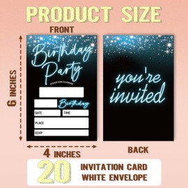 Ogleqoo 20 Pack Blue Birthday Party Invitations, 4 x 6 Double Sided Birthday Invites Cards with Envelopes, Kids Birthday Party Invitations for Boys and Girls Birthday Party Supplies-B23
