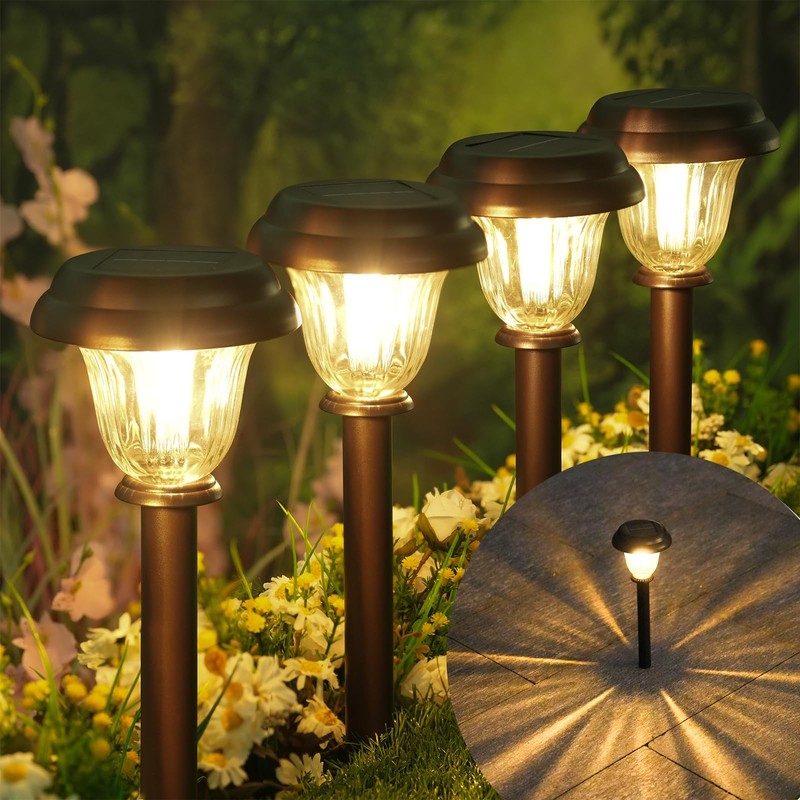 DERAYSION 8 Pack Solar Lights Outdoor, Stainless Steel Glass Solar