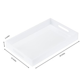 KEVLANG Glossy White Sturdy Acrylic Serving Tray with Handles-12x20 Inch-Serving Coffee Appetizer Breakfast-Kitchen Countertop Makeup Drawer Organizer-Vanity Table Ottoman Decorative Tray