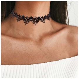 Aneneiceera Boho Hollow Lace Choker Necklace Black Flower Lace Choker Plain Black Lace Collar Necklace Short Black Floral Lace Necklace Gothic Tattoo Choker Necklace Jewelry for Women