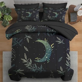 Pamnest Comforter Set Full Size, Green Boho Space 7 Pcs Bedding for Kids and Adults, Herbs Witch Floral Bed Sheet Sets with Fitted Sheet 2 Pillowcases & 2 Shams for Bedroom Bed Decor