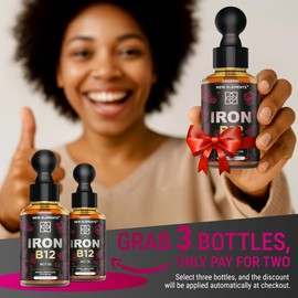 Liquid Iron Supplement for Women & Men with Vitamin B12 5000mcg - Free Blood Builder for Anemia - Liquid Vitamin B12 Drops for Adults with MCT Oil, Natural Grape Flavor, 2 Fl Oz
