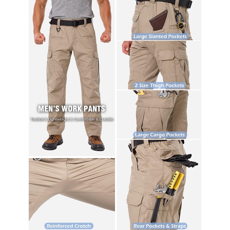 NAVEKULL Men's Flexible Work Pants Stretch Ripstop Utility Cargo Pants
