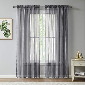 LinenZone - Waves Design Lace Semi Sheer Curtains - Set of Two Panels - Rod Pocket Voile Curtain for Living Room Bedroom and Kitchen (2 Panels 54 x 108, Grey)