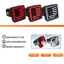 Adiil LED Brake DRL Trailer Hitch Light Brake Lamp Fit Trailer Hitch Cover 2" Towing & Hauling-US Flag
