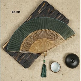 GFM® Bamboo and Silk Handheld Folding Chinese Hand Fan Fans for Summer, Wedding, Party Favour - Green - (FLSLK-MR-C-F78-GHR-HR)