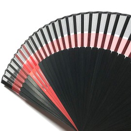 6057 Double Men's Folding Fan, Silk Fan, Double Size, Black, Large, 8.7 inches (22 cm), Large Size, Luxury, For Gentlemen, Fan Bag Included, red