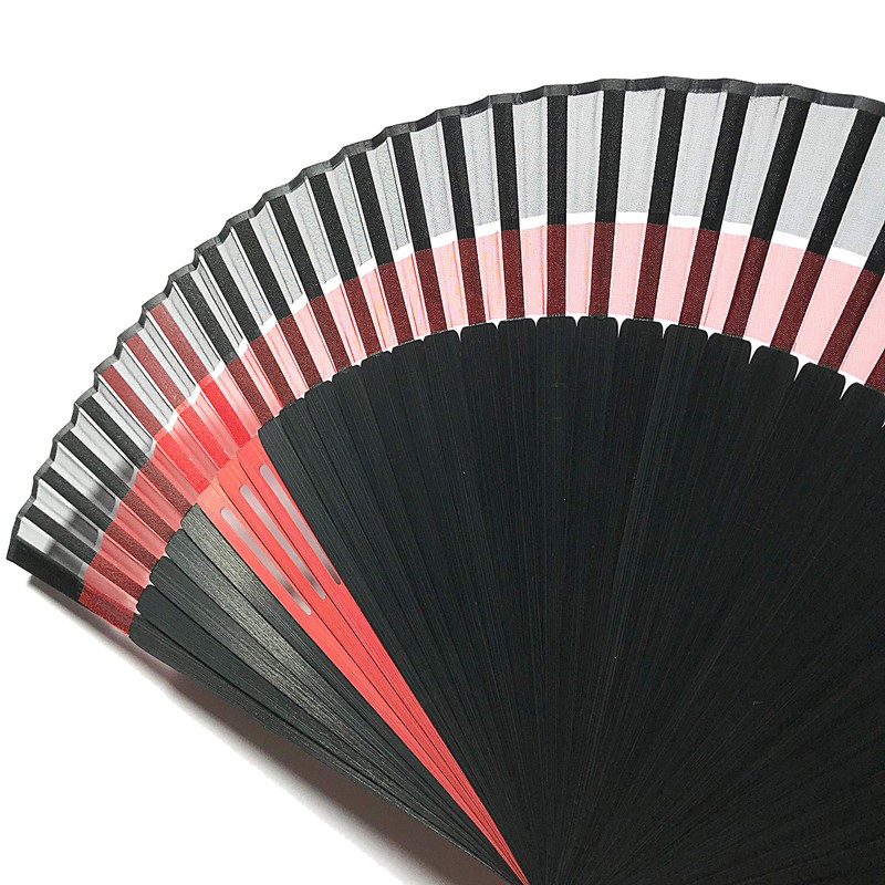 6057 Double Men's Folding Fan, Silk Fan, Double Size, Black,
