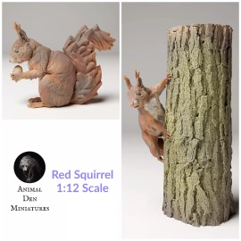 Animal Den Miniatures Red Squirrel - 1:12 Scale miniature dollhouse diorama Animal Den Miniatures - (A) Squirrel with Nut, Unpainted Gray