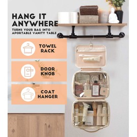 Heliar Hanging Toiletry Bag for Women, Large Travel Cosmetic Organizer with 360°Hook – PU Leather Waterproof Makeup Toiletry Bag, Portable Bathroom Travel Bag for Business Trips, Vacation