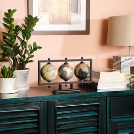 Rely+ Set of 3 4'' World Globe Sturdy Metal Stand (NOT PLASTIC!) - Rotating Desktop Globe For Geographic Home Desk Table Office Gift - Book Shelf Decor World Globe - Landscape