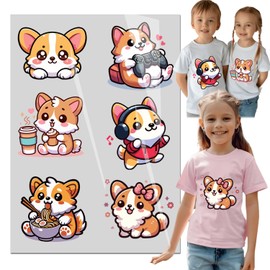 6PCS Super Cute Corgi Dog Iron On for Child DTF transfers Ready to Press T-Shirts Heat Press Stickers Iron On Appliques Washable Vintage Print Iron On Jackets Hoodies Pillow Covers DIY Decoration