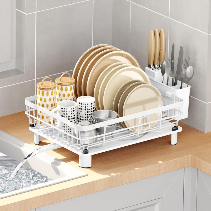 Dish Drying Rack for Kitchen with Adjustable Spout Utensil Holder