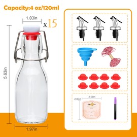 COMUDOT Swing Top Glass Bottles 4 oz, Vanilla Extract Bottles-Set of 15,Flip Top Glass Bottle for Home Brewing, Beverages, Oil, Vinegar, Water, Soda, Limoncello, Homemade liquor, vanilla