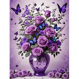 DIYCYCY Floral&Butterfly Diamond Art Kits for Adults Beginners,DIY 5D Diamond Painting Flowers,Round Full Drill Gem Art for Adults,Diamond Dots Paintings Picture Crafts Home Wall Decor 12x16 in