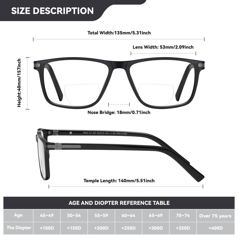 GOGELAS Bifocal Reading Glasses Men - Blue Light Blocking Computer