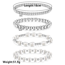 Dochais 14K Gold Plated Beaded Pearl Bracelet Set - Stackable Stretch Bead Ball Bracelets, Elegant Trendy Jewelry for Women and Teen Girls, 7 Inch