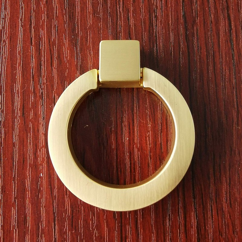Myxekllo Brushed Gold Cabinet Ring Pulls, Brass Furniture Drawer Pulls