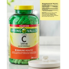  Spring Valley Vitamin C 1000mg with Rose HIPS Tablets Dietary Supplement, Antioxidant Protection, 500 Count (Pack of 1) + Sticker nnh