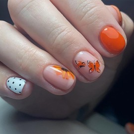 Press on Short Square Nails Glossy Full Cover Acrylic Short Length Square False Nails with Butterfly Sunflower Designs Artificial Square Shaped Fake Nails Glue ons Fingernails for Women Girls