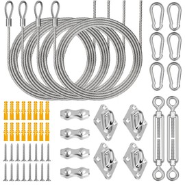 Lomoky 52 Pcs Shade Sail Hardware Kit, 304 Stainless Steel Hardware Accessories Set for Rectangle Triangle Canopy and Outdoor Garden Patio(Including 5.5 Inch Turnbuckle, 78.7 inch Wire Rope)