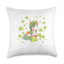Cute Unicorn Shamrock St Patricks Day Lepricorn Throw Pillow