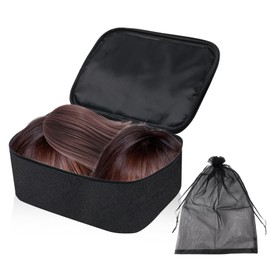 Klmnop Wig Storage Bags, Portable Wig Travel Case, Foldable Square Wig Bag, Wig Storage with Handle for Wig Storage and Travelling(Black)