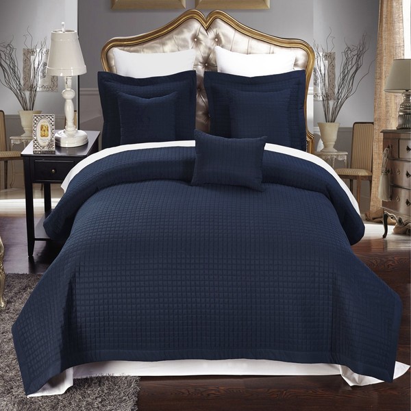 Royal Hotel Checkered Style Soft and Plush Coverlet, 2PC Set