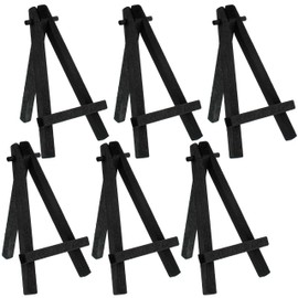 U.S. Art Supply 8" High Small Black Wooden Easel (6 Pack), A-Frame Canvas Stand Tripod, Small Painting Easels - Tabletop Easel for Painting, Canvases, Student Crafts, Event Signs Photos