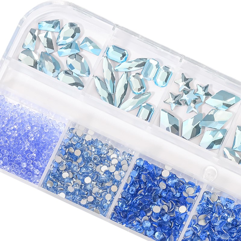 DZHILHMX Nail Rhinestones - 3D Multi Shape Size, Aquamarine Crystals,